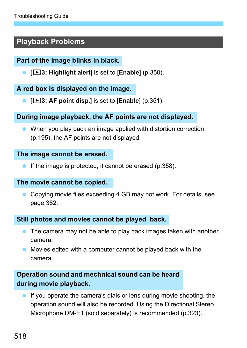 Playback problems | Canon EOS-1D X Mark II DSLR Camera (Body Only) User Manual | Page 518 / 564