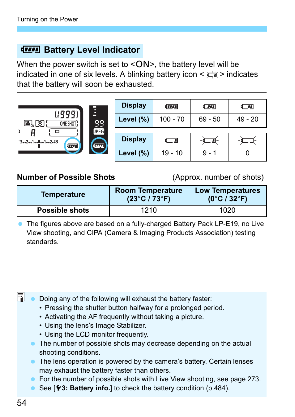 P.54, L (p.54), Zbattery level indicator | Canon EOS-1D X Mark II DSLR Camera (Body Only) User Manual | Page 54 / 564