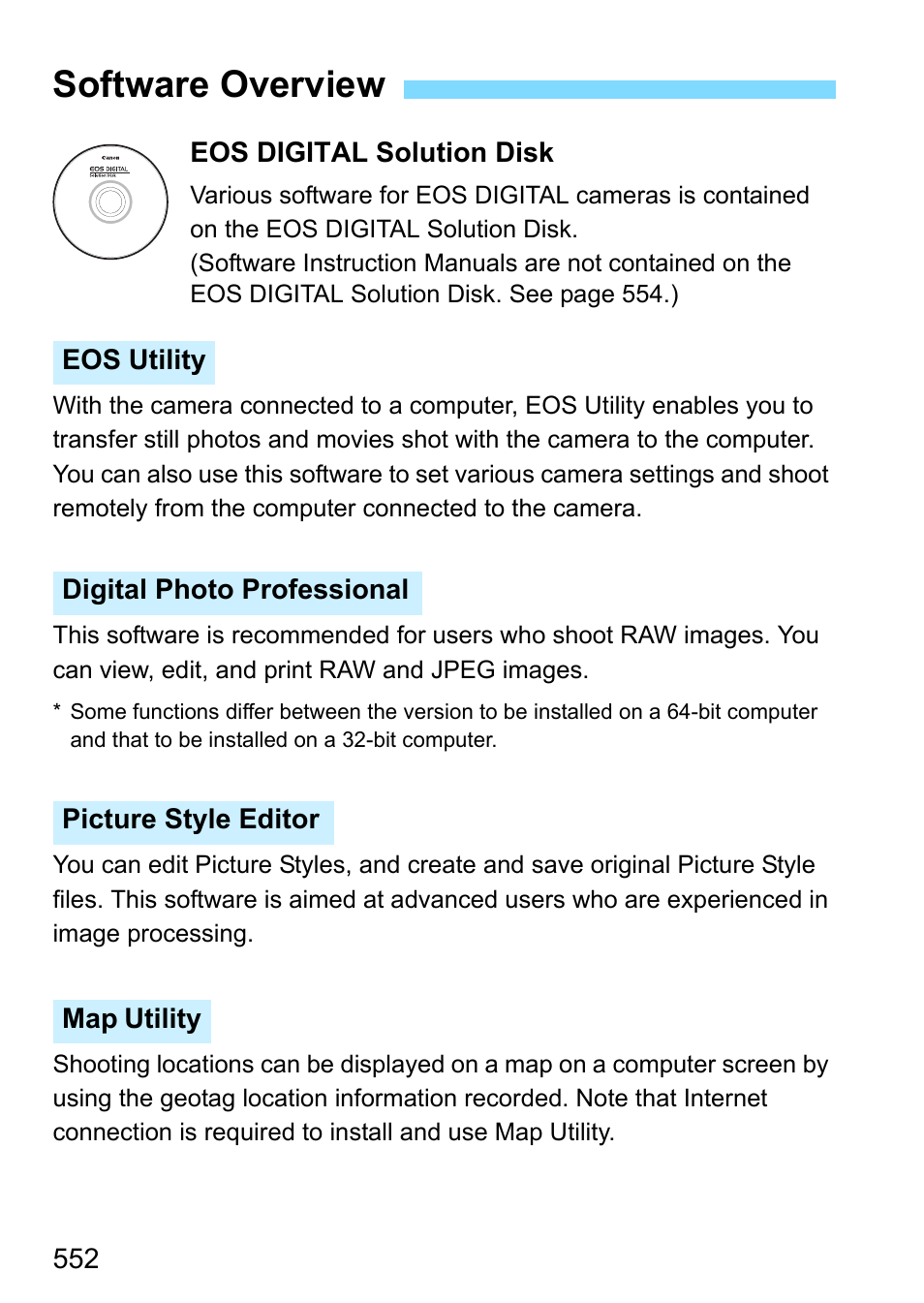 Software overview, Ware, p.552), P.552) | P.552, 552) r | Canon EOS-1D X Mark II DSLR Camera (Body Only) User Manual | Page 552 / 564