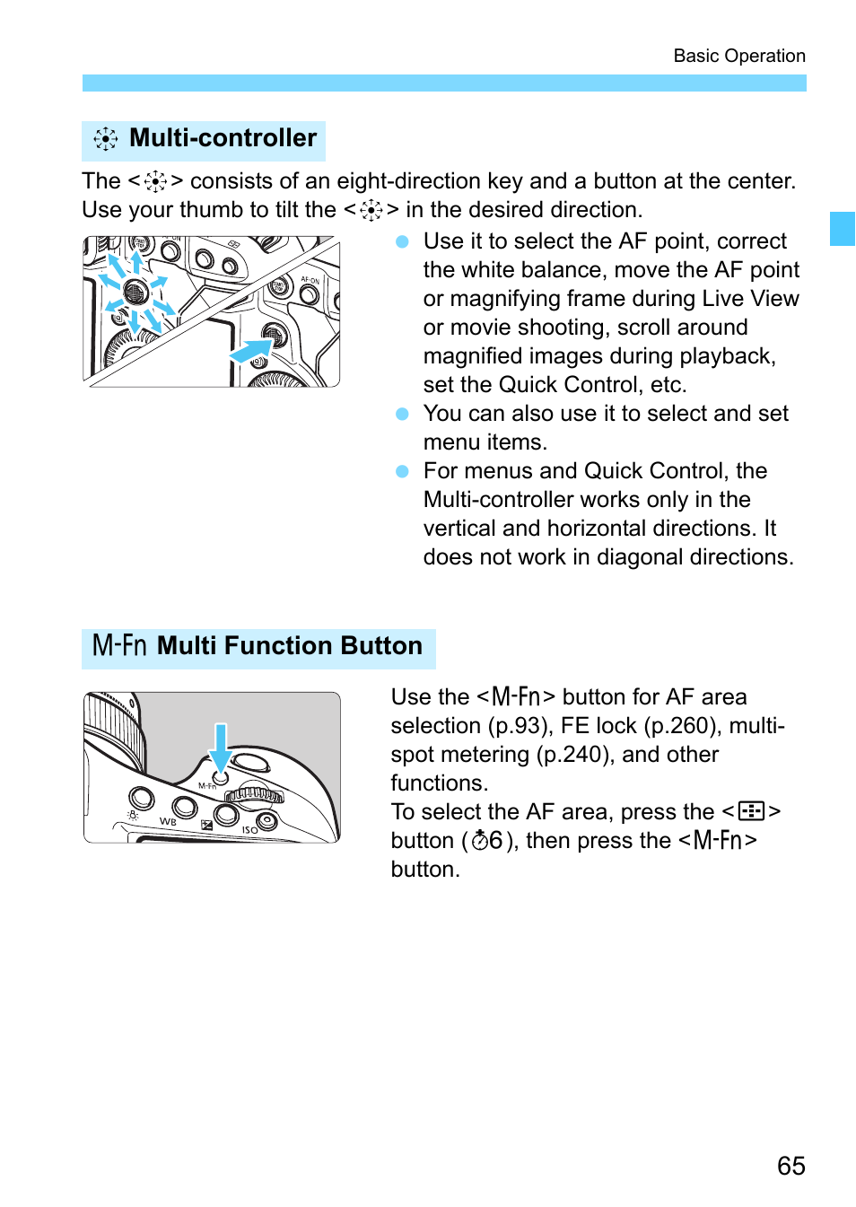 P.65), Multi-controller b multi function button | Canon EOS-1D X Mark II DSLR Camera (Body Only) User Manual | Page 65 / 564