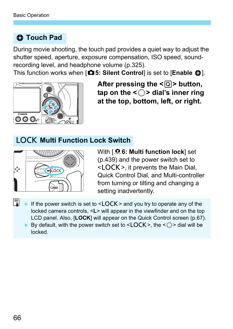 P.66, Fect (p.66), Htouch pad r multi function lock switch | Canon EOS-1D X Mark II DSLR Camera (Body Only) User Manual | Page 66 / 564