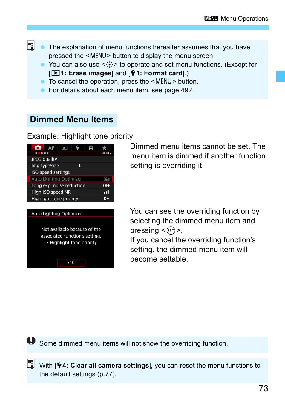 Dimmed menu items | Canon EOS-1D X Mark II DSLR Camera (Body Only) User Manual | Page 73 / 564