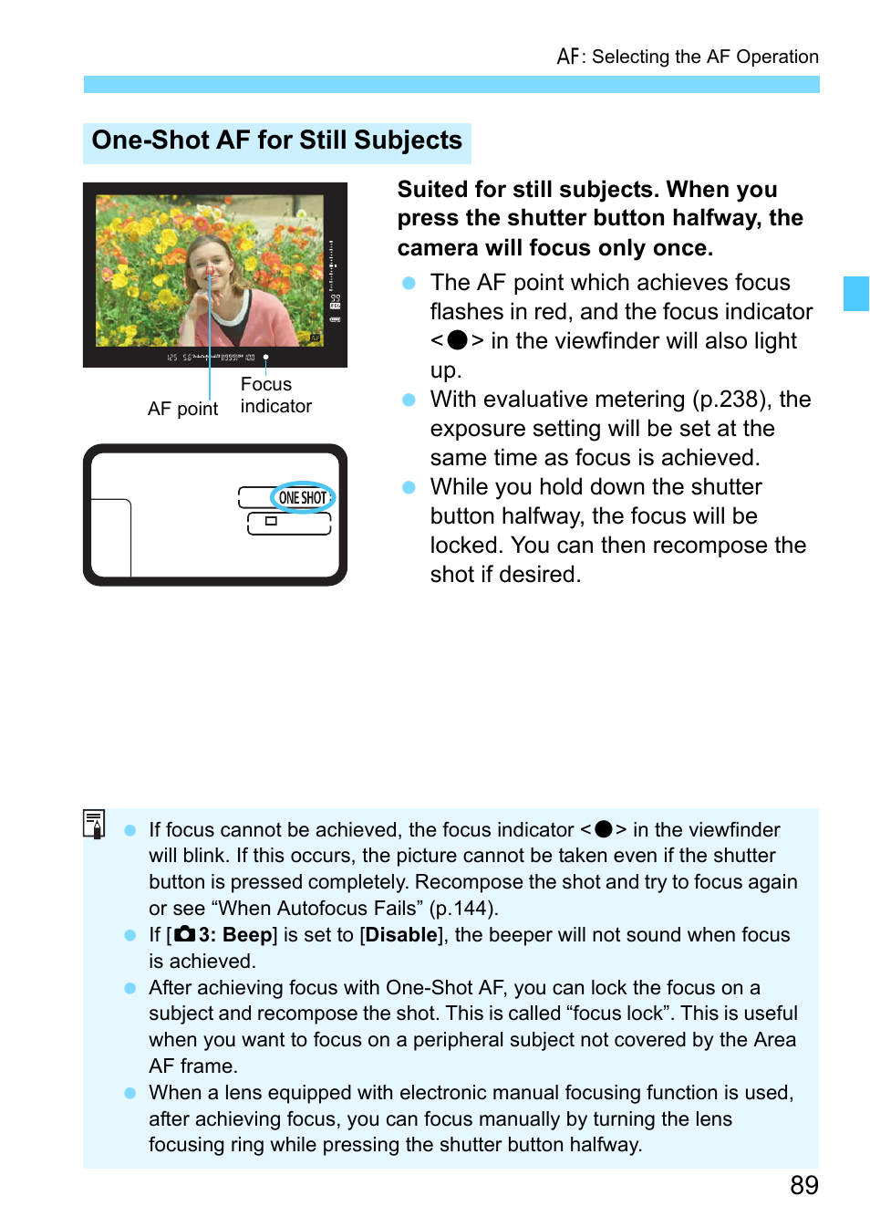 One-shot af for still subjects | Canon EOS-1D X Mark II DSLR Camera (Body Only) User Manual | Page 89 / 564