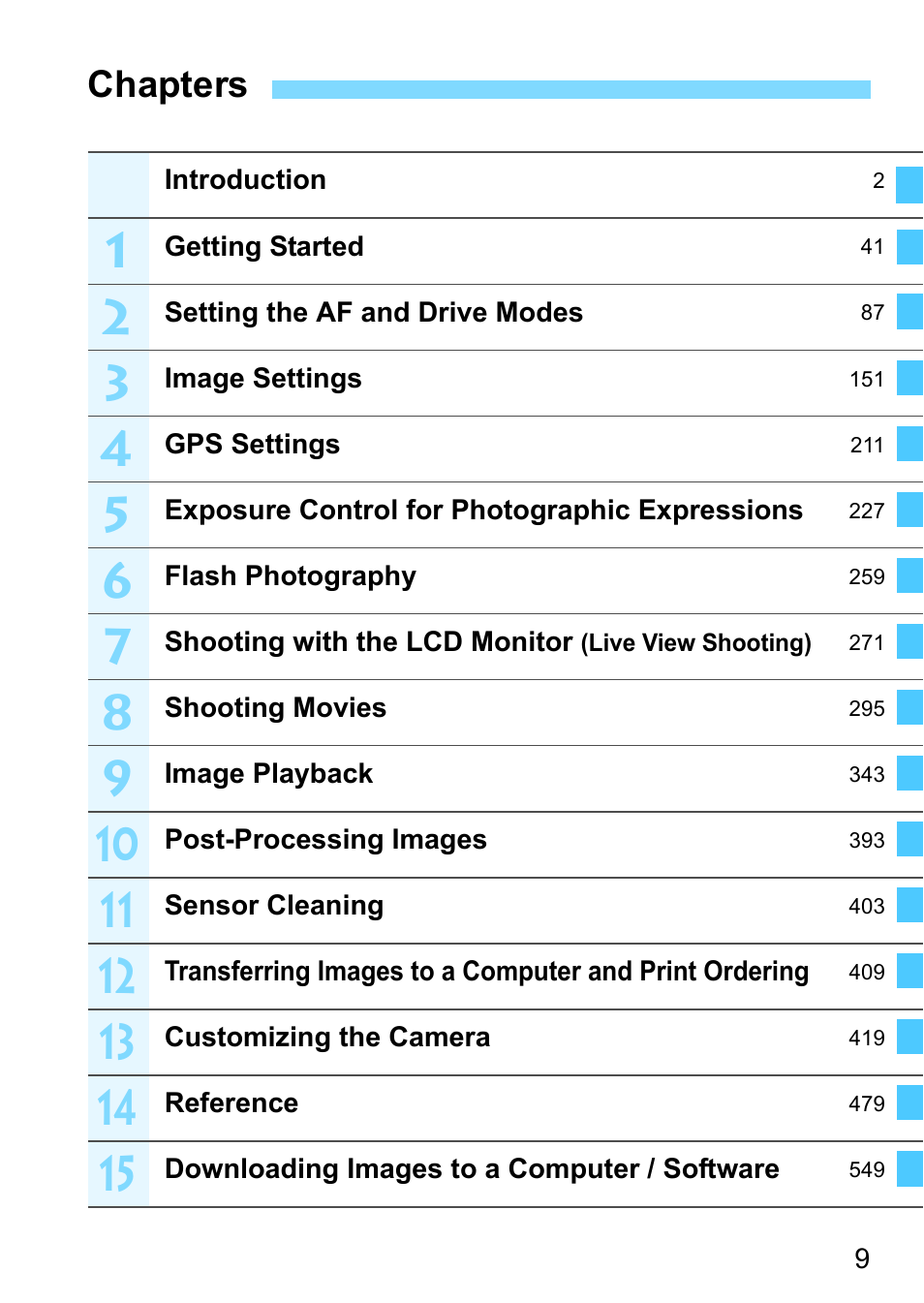 Chapters | Canon EOS-1D X Mark II DSLR Camera (Body Only) User Manual | Page 9 / 564