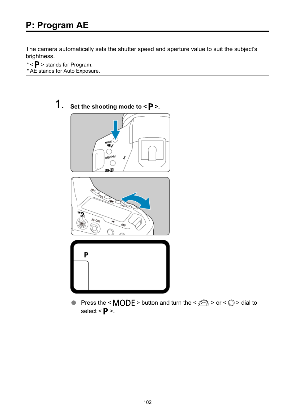 P: program ae | Canon EOS-1D X Mark III DSLR Camera (Body Only) User Manual | Page 102 / 966