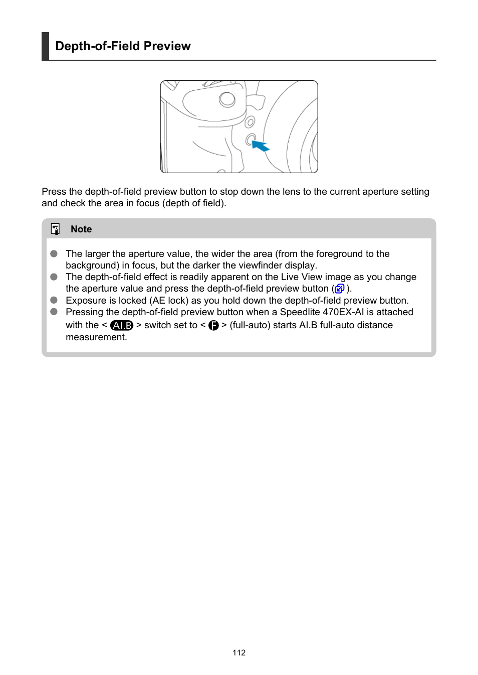 Depth-of-field preview | Canon EOS-1D X Mark III DSLR Camera (Body Only) User Manual | Page 112 / 966