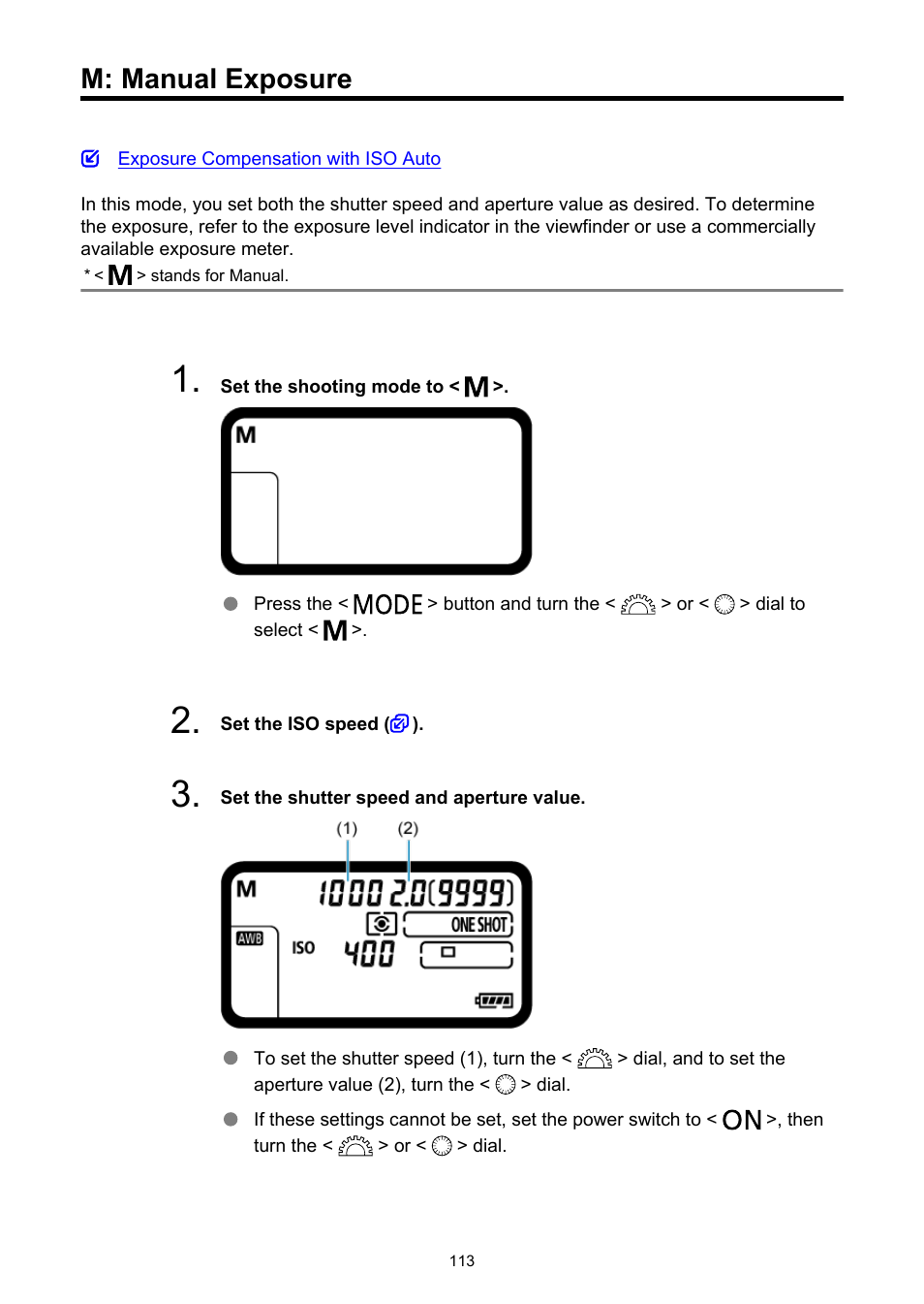 M: manual exposure | Canon EOS-1D X Mark III DSLR Camera (Body Only) User Manual | Page 113 / 966