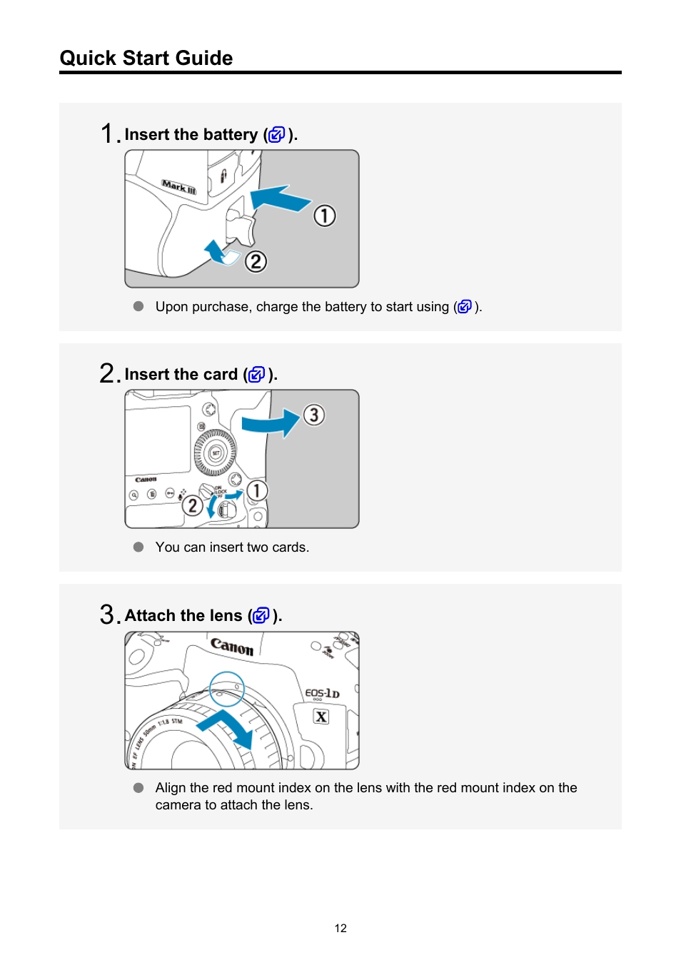 Quick start guide | Canon EOS-1D X Mark III DSLR Camera (Body Only) User Manual | Page 12 / 966