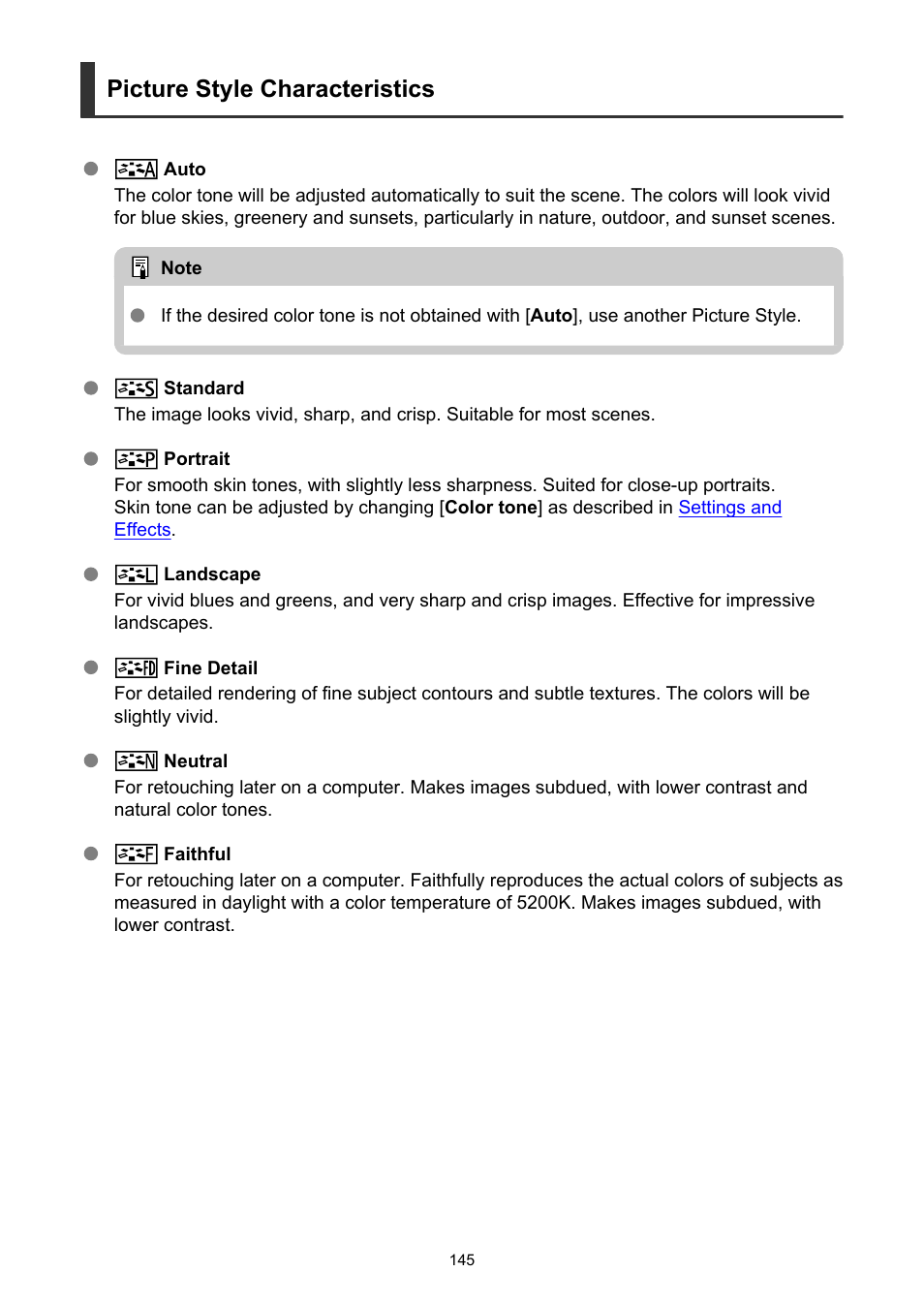 Picture style characteristics | Canon EOS-1D X Mark III DSLR Camera (Body Only) User Manual | Page 145 / 966