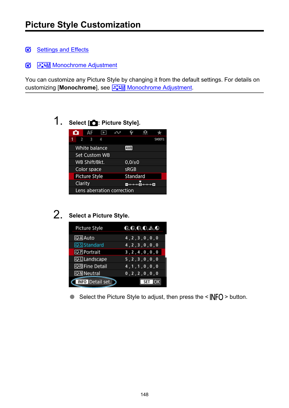 Picture style customization | Canon EOS-1D X Mark III DSLR Camera (Body Only) User Manual | Page 148 / 966