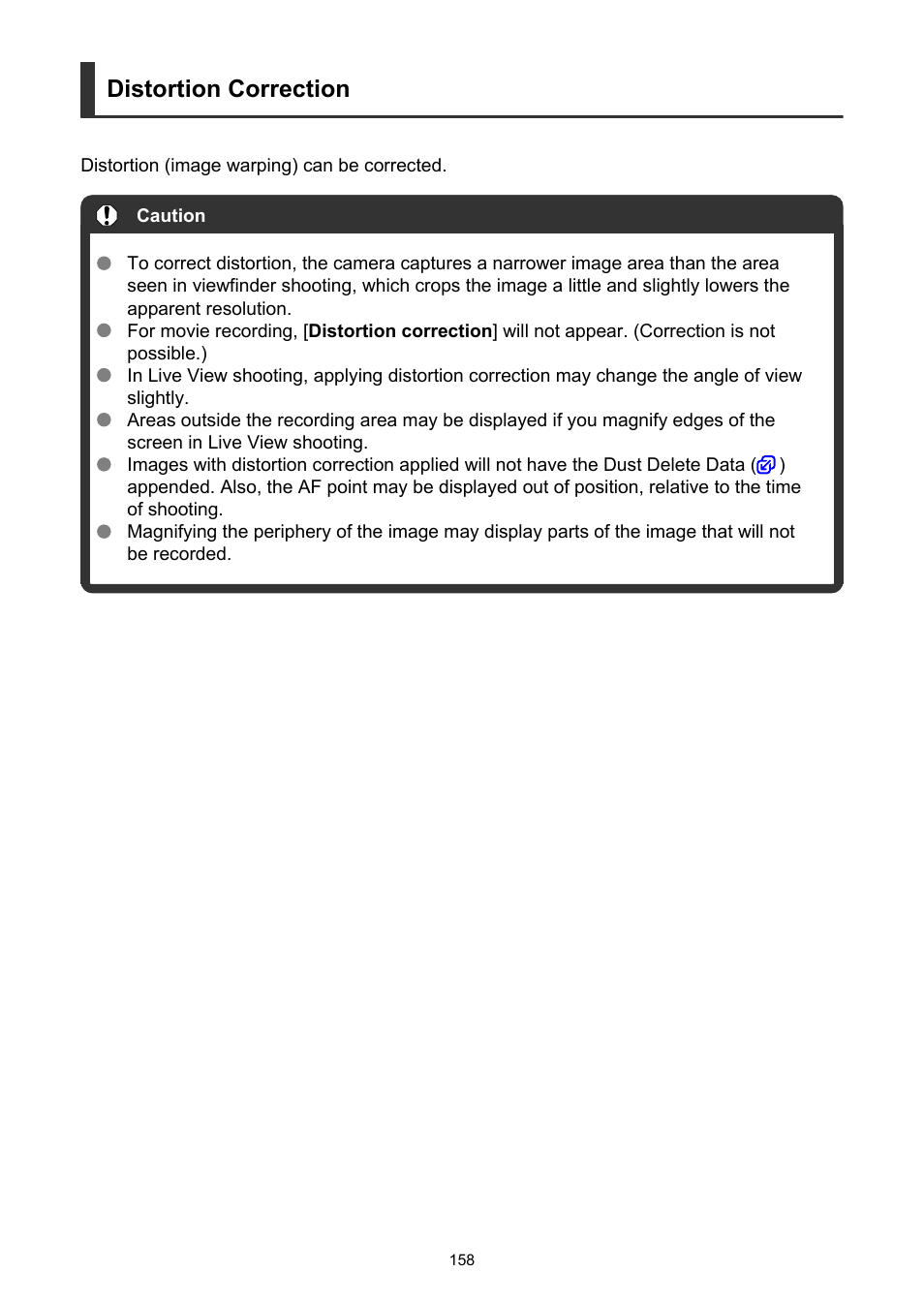 Distortion correction | Canon EOS-1D X Mark III DSLR Camera (Body Only) User Manual | Page 158 / 966