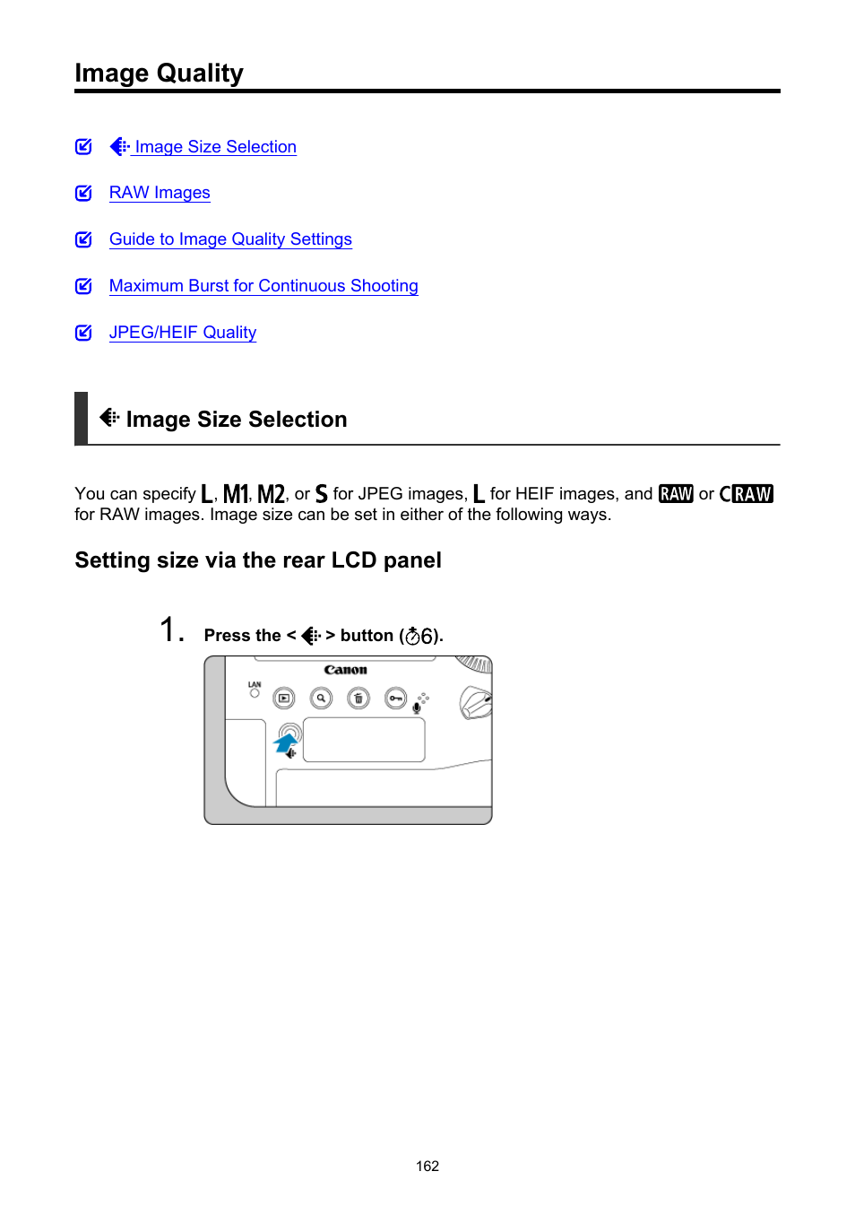 Image quality, Img type/size | Canon EOS-1D X Mark III DSLR Camera (Body Only) User Manual | Page 162 / 966