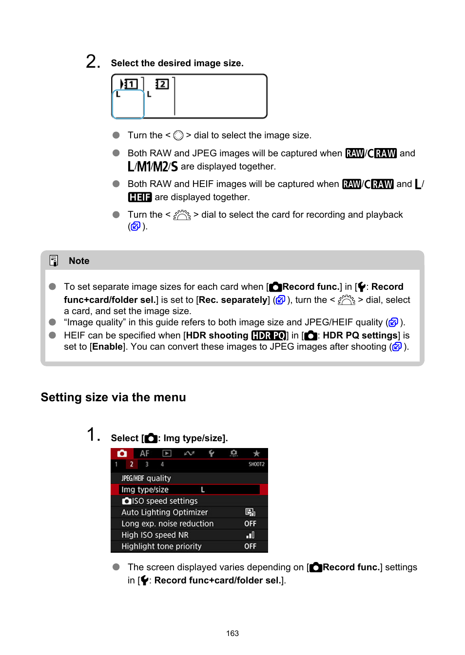 Setting size via the menu | Canon EOS-1D X Mark III DSLR Camera (Body Only) User Manual | Page 163 / 966