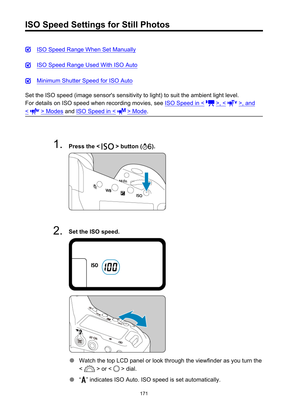 Iso speed settings for still photos, Iso speed settings | Canon EOS-1D X Mark III DSLR Camera (Body Only) User Manual | Page 171 / 966