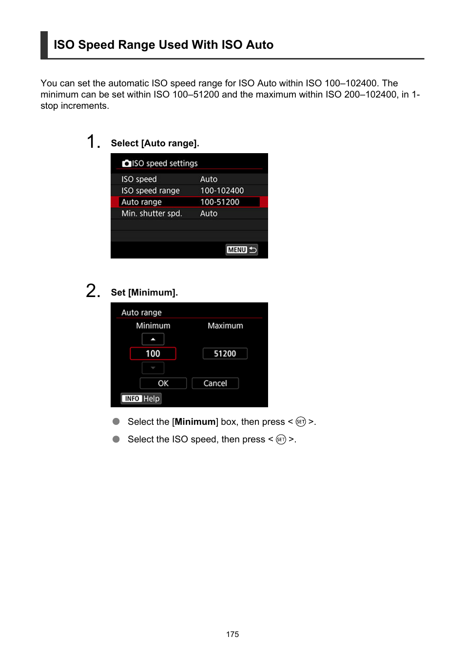 Iso speed range used with iso auto | Canon EOS-1D X Mark III DSLR Camera (Body Only) User Manual | Page 175 / 966