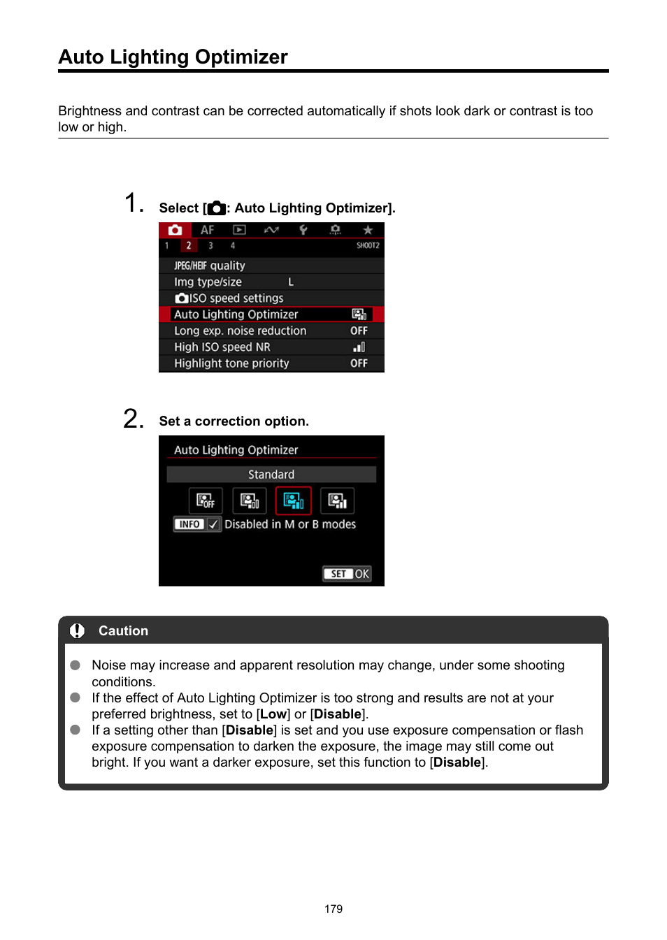 Auto lighting optimizer | Canon EOS-1D X Mark III DSLR Camera (Body Only) User Manual | Page 179 / 966