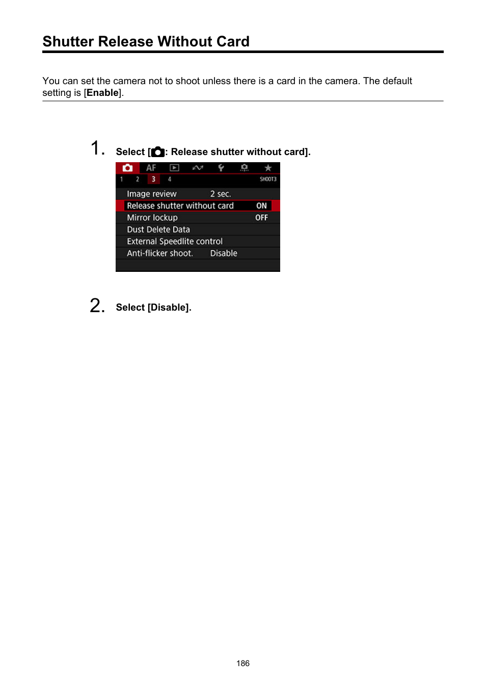 Shutter release without card, Release shutter without card | Canon EOS-1D X Mark III DSLR Camera (Body Only) User Manual | Page 186 / 966