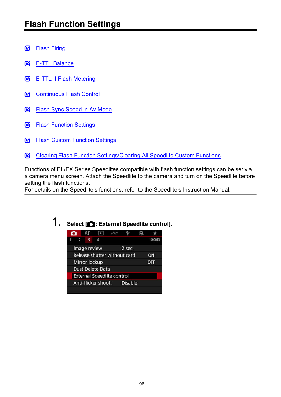 Flash function settings | Canon EOS-1D X Mark III DSLR Camera (Body Only) User Manual | Page 198 / 966