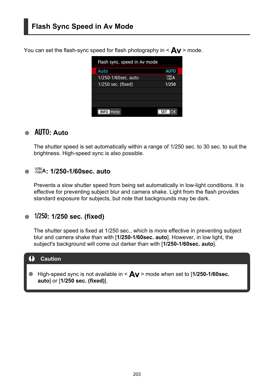 Flash sync speed in av mode | Canon EOS-1D X Mark III DSLR Camera (Body Only) User Manual | Page 203 / 966