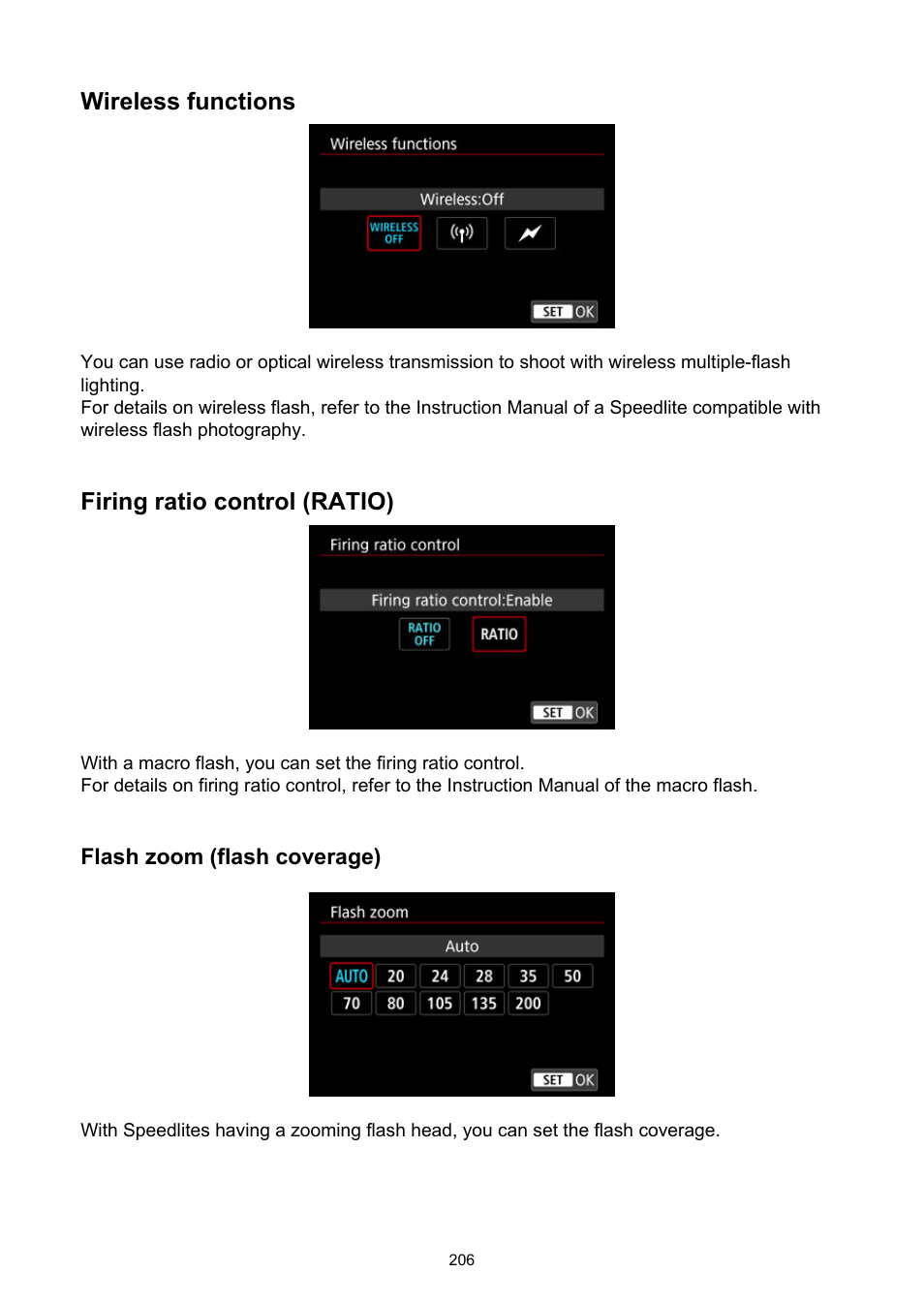 Wireless functions, Firing ratio control (ratio) | Canon EOS-1D X Mark III DSLR Camera (Body Only) User Manual | Page 206 / 966