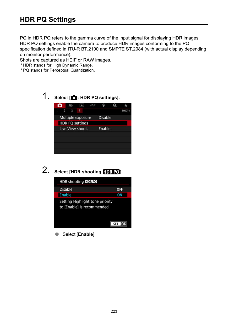 Hdr pq settings | Canon EOS-1D X Mark III DSLR Camera (Body Only) User Manual | Page 223 / 966