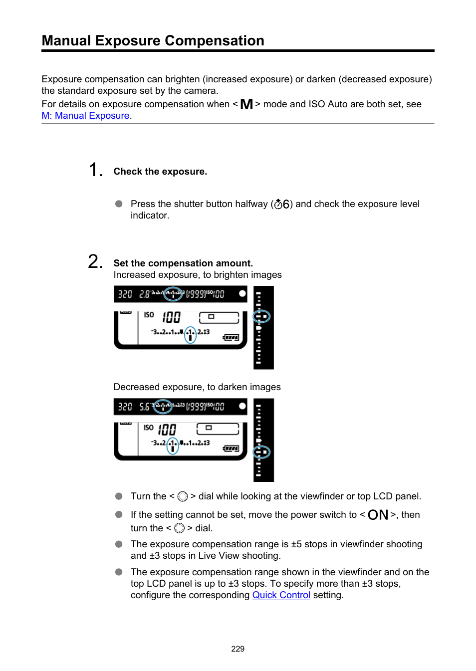 Manual exposure compensation, Compensation, As follows | Canon EOS-1D X Mark III DSLR Camera (Body Only) User Manual | Page 229 / 966