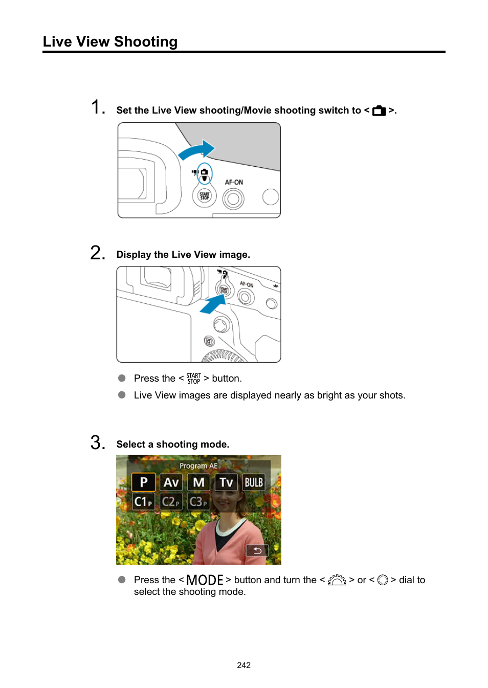 Live view shooting, Live view shoot | Canon EOS-1D X Mark III DSLR Camera (Body Only) User Manual | Page 242 / 966