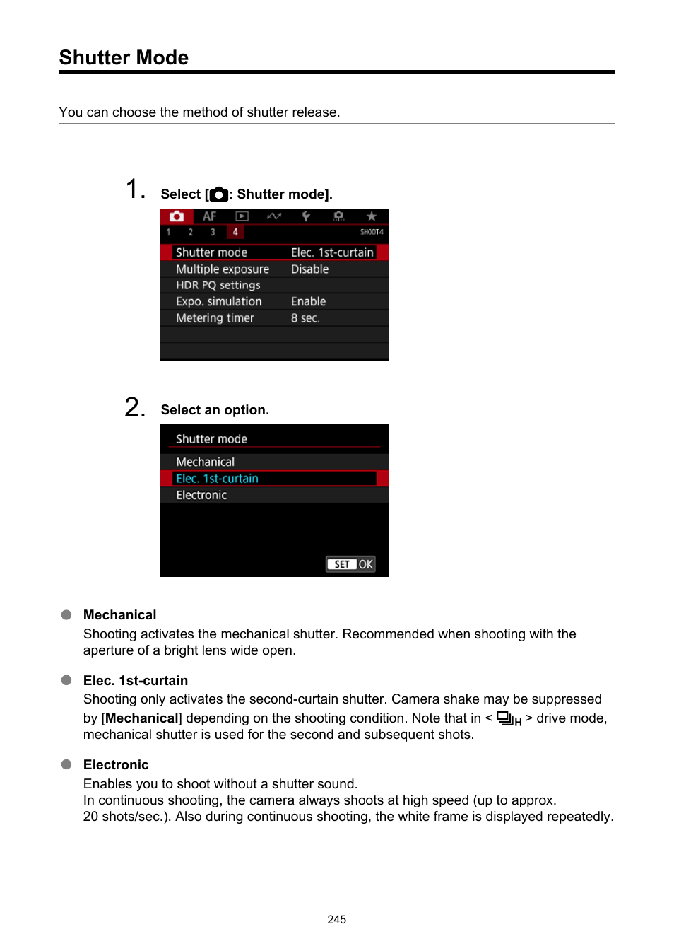 Shutter mode | Canon EOS-1D X Mark III DSLR Camera (Body Only) User Manual | Page 245 / 966