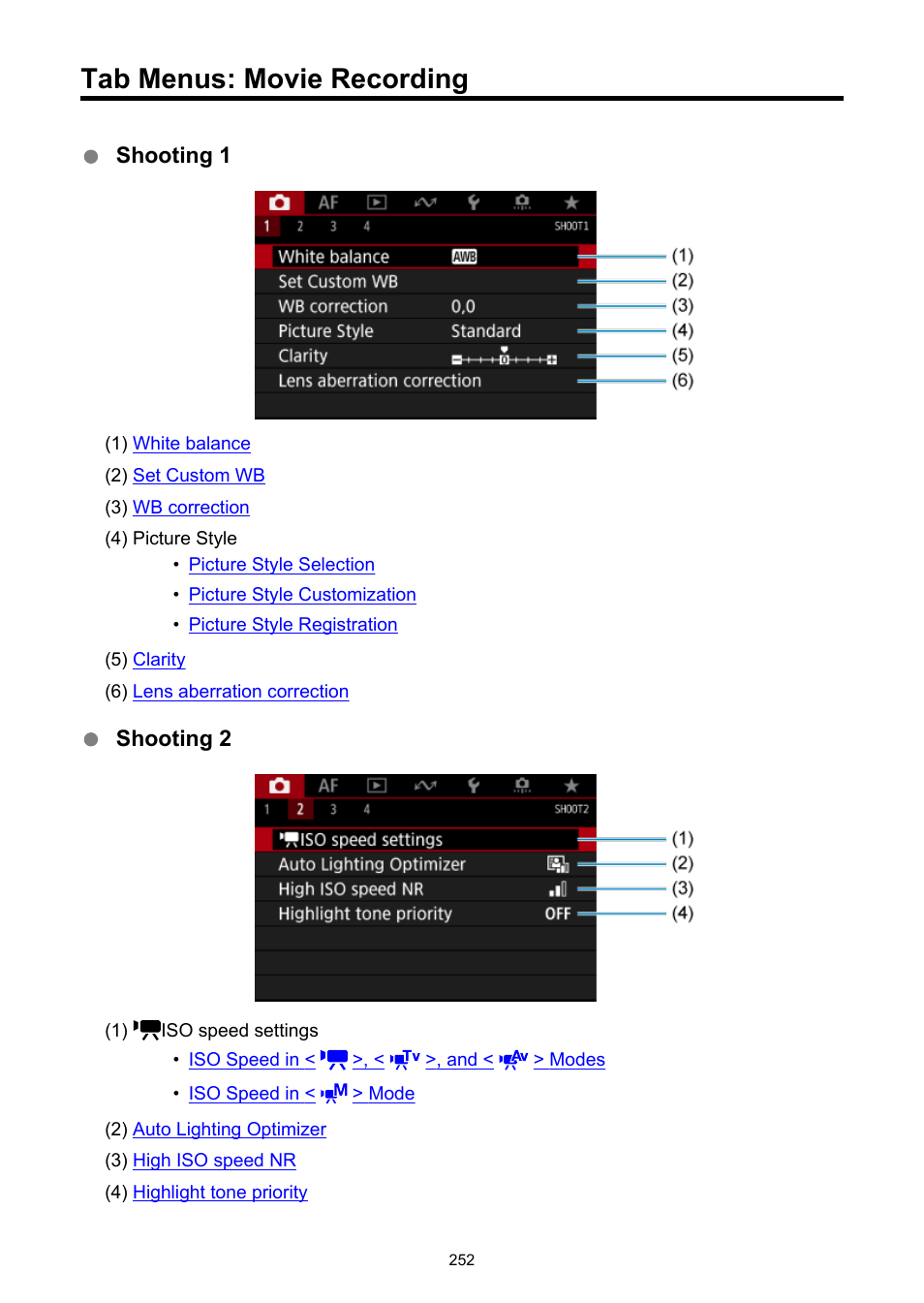 Tab menus: movie recording | Canon EOS-1D X Mark III DSLR Camera (Body Only) User Manual | Page 252 / 966