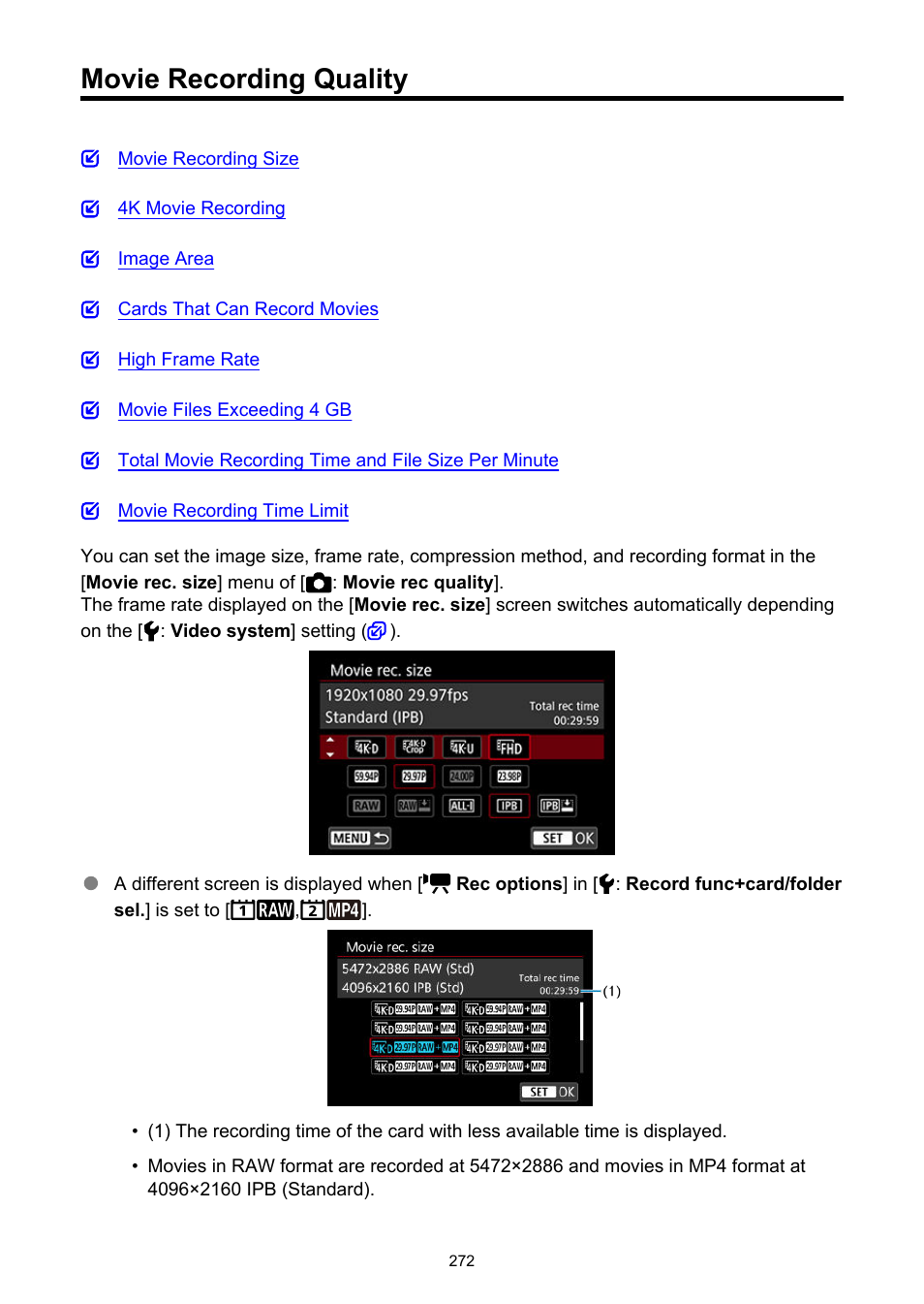 Movie recording quality, Movie rec quality | Canon EOS-1D X Mark III DSLR Camera (Body Only) User Manual | Page 272 / 966