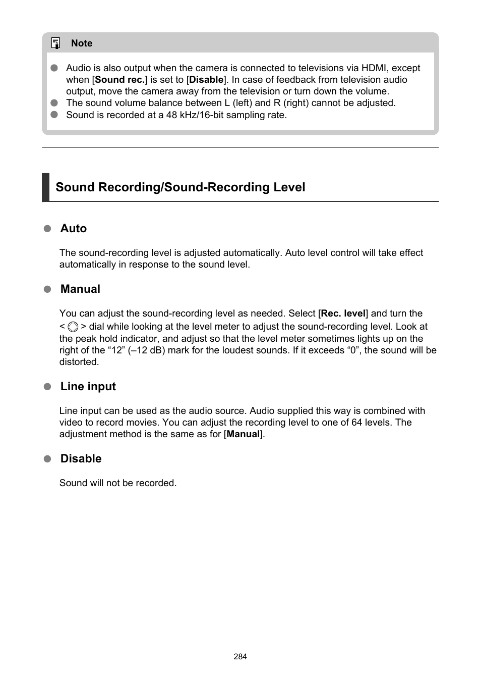 Sound recording/sound-recording level | Canon EOS-1D X Mark III DSLR Camera (Body Only) User Manual | Page 284 / 966