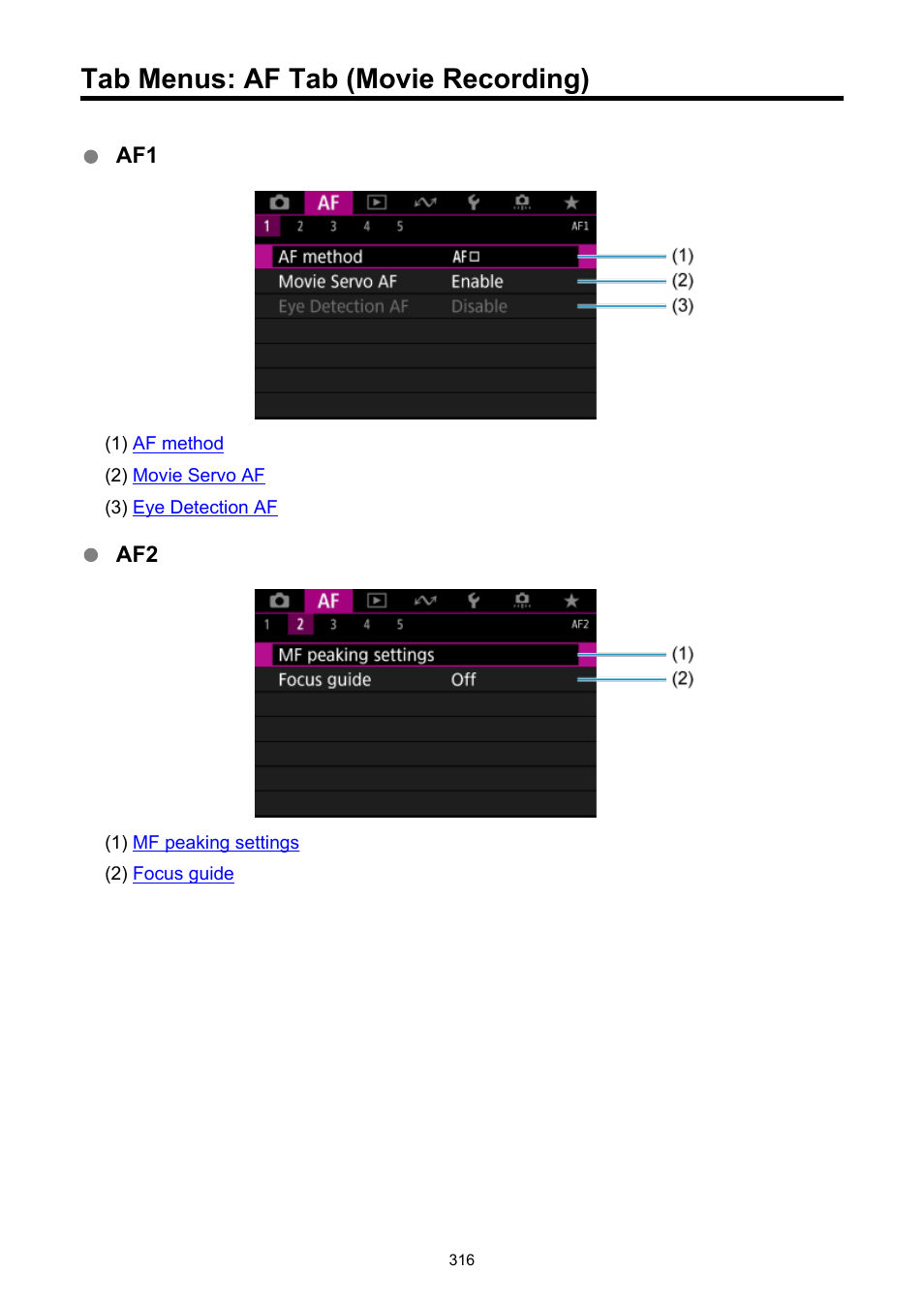 Tab menus: af tab (movie recording) | Canon EOS-1D X Mark III DSLR Camera (Body Only) User Manual | Page 316 / 966