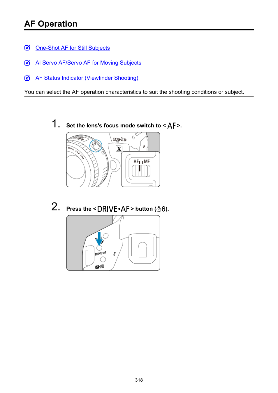 Af operation | Canon EOS-1D X Mark III DSLR Camera (Body Only) User Manual | Page 318 / 966