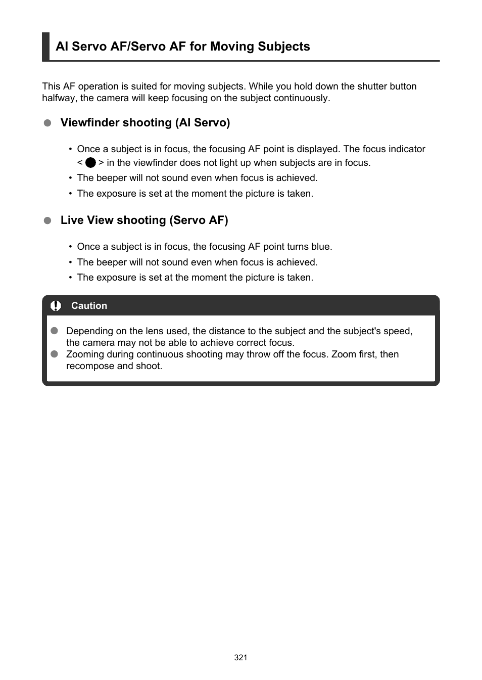 Ai servo af/servo af for moving subjects | Canon EOS-1D X Mark III DSLR Camera (Body Only) User Manual | Page 321 / 966