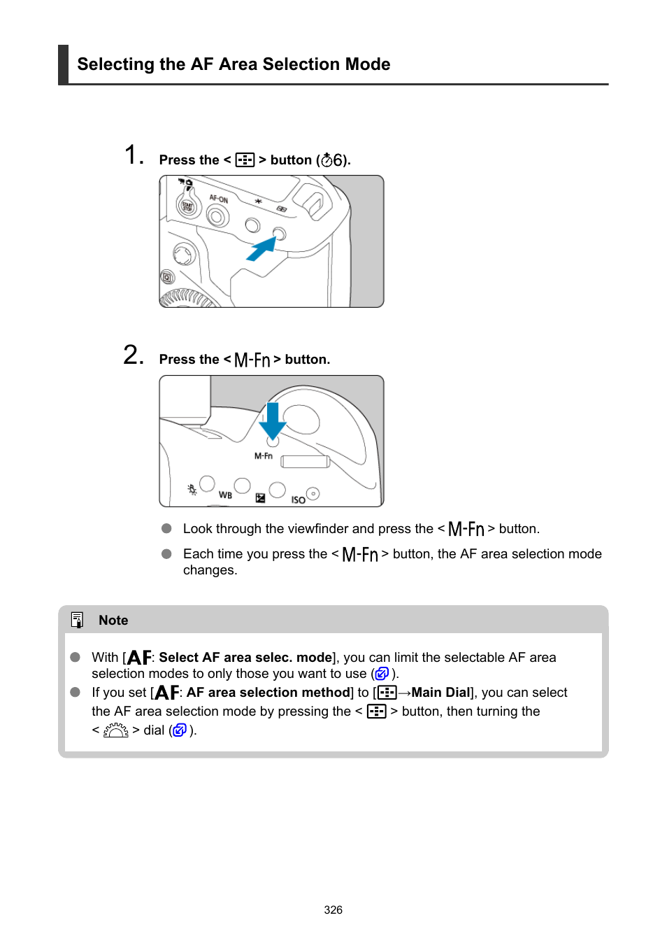 Selecting the af area selection mode | Canon EOS-1D X Mark III DSLR Camera (Body Only) User Manual | Page 326 / 966