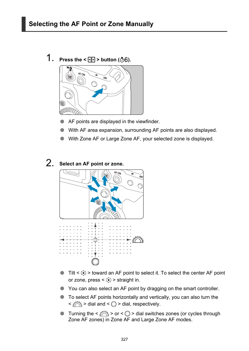 Selecting the af point or zone manually | Canon EOS-1D X Mark III DSLR Camera (Body Only) User Manual | Page 327 / 966