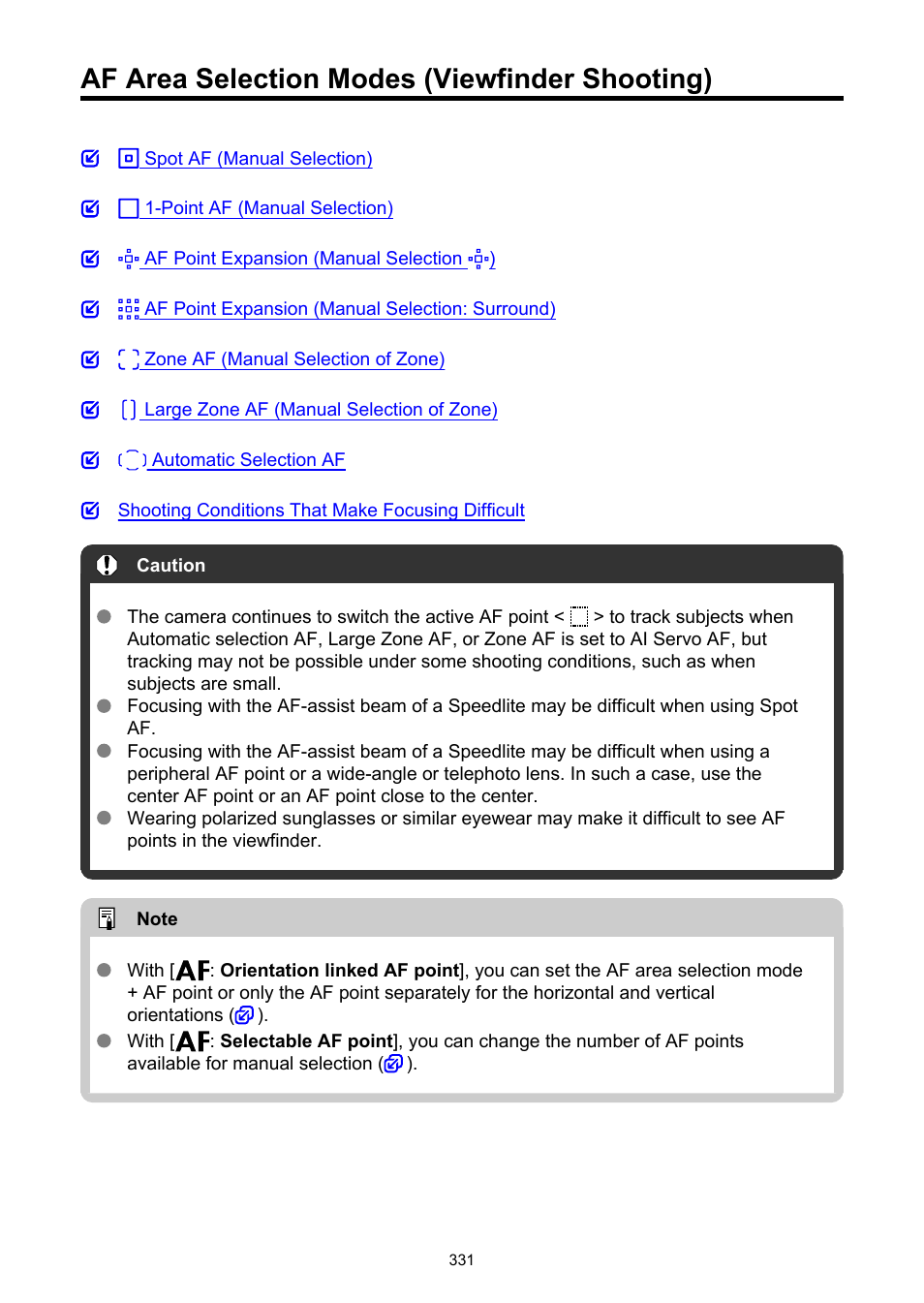 Af area selection modes (viewfinder shooting) | Canon EOS-1D X Mark III DSLR Camera (Body Only) User Manual | Page 331 / 966