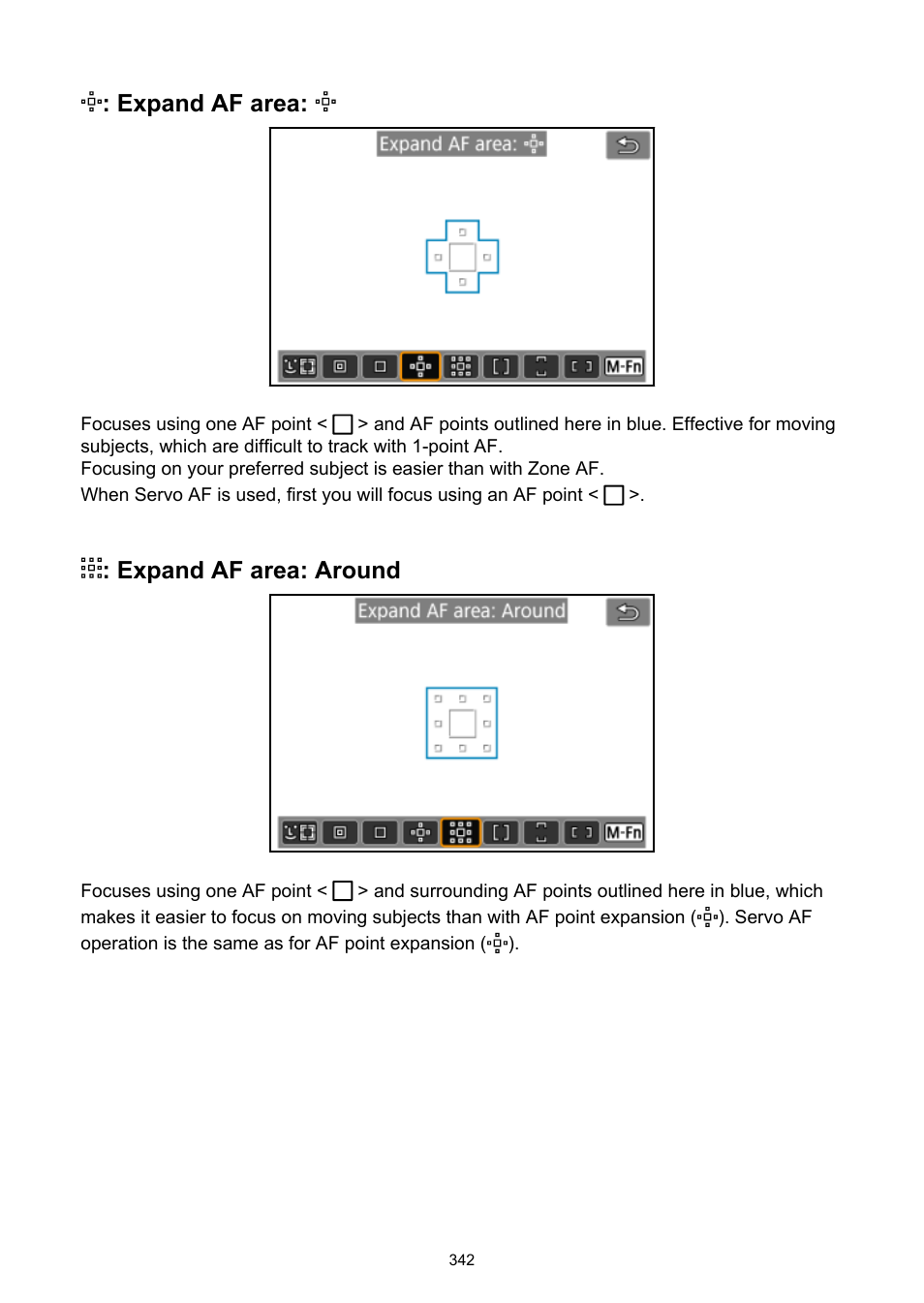 Expand af area, Expand af area: around | Canon EOS-1D X Mark III DSLR Camera (Body Only) User Manual | Page 342 / 966