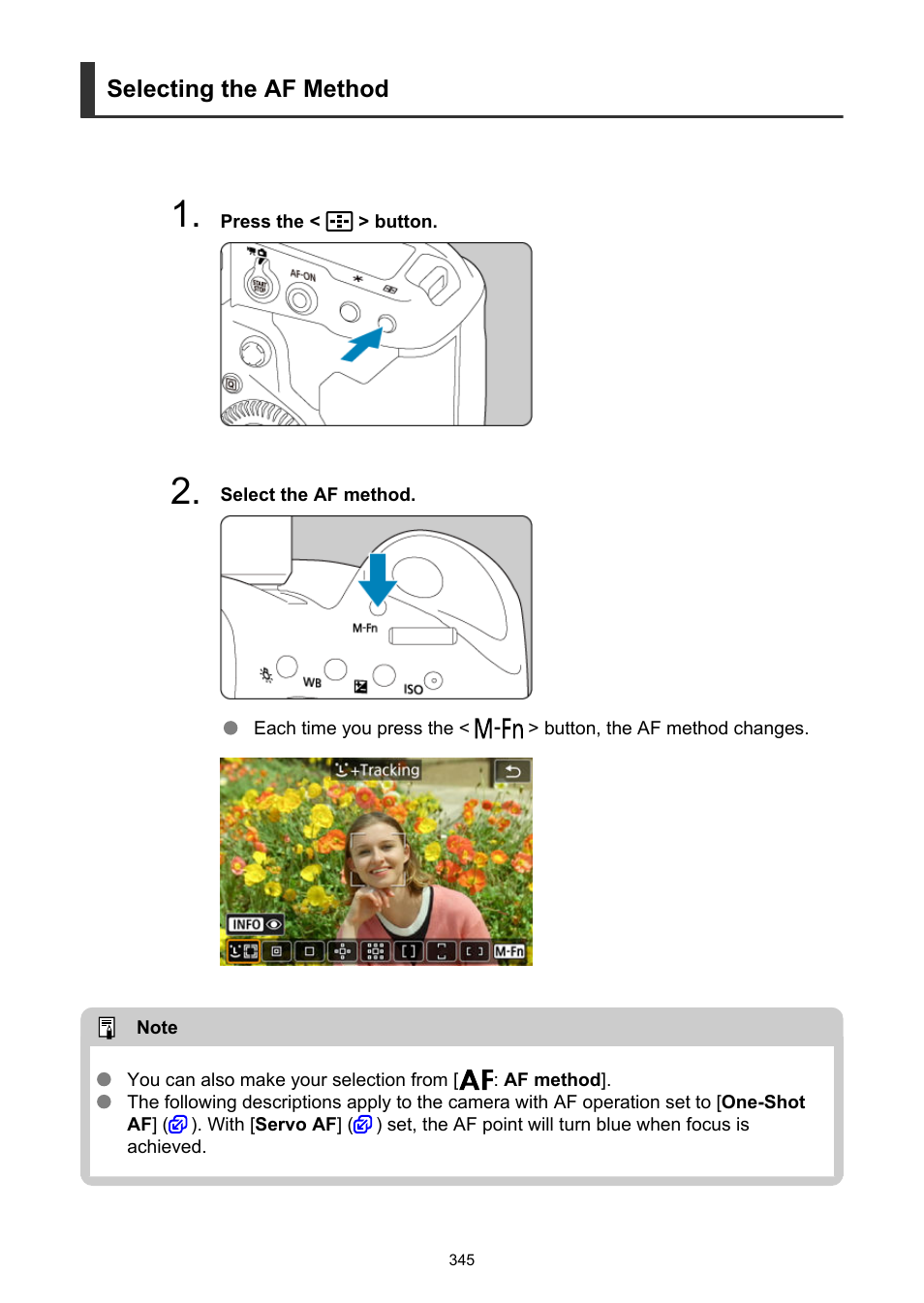 Selecting the af method | Canon EOS-1D X Mark III DSLR Camera (Body Only) User Manual | Page 345 / 966