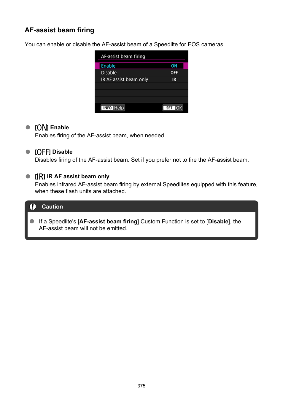 Af-assist beam firing | Canon EOS-1D X Mark III DSLR Camera (Body Only) User Manual | Page 375 / 966