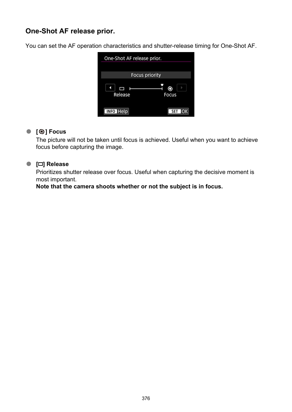 One-shot af release prior | Canon EOS-1D X Mark III DSLR Camera (Body Only) User Manual | Page 376 / 966