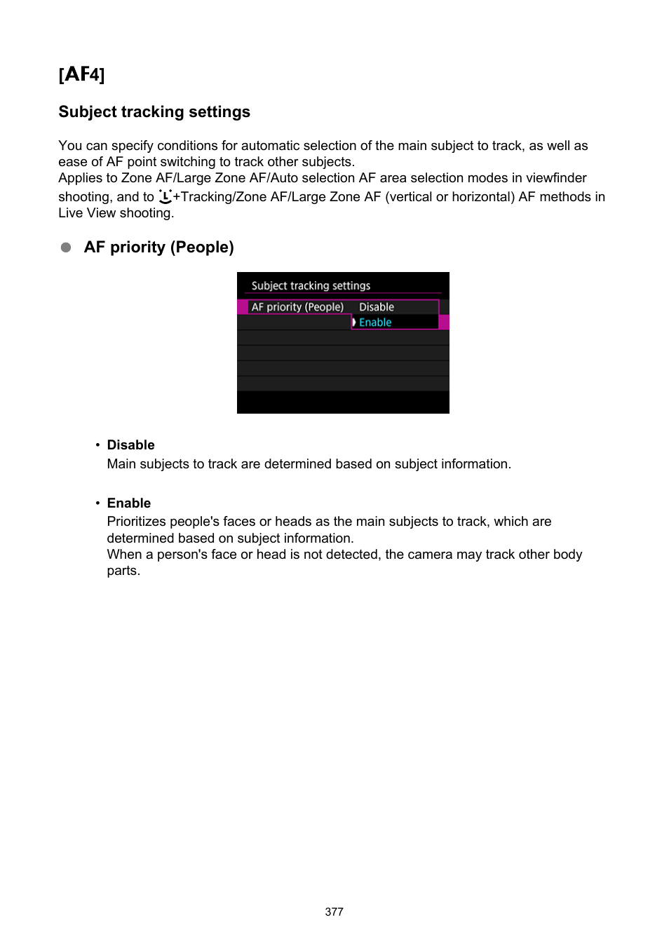 Subject tracking settings | Canon EOS-1D X Mark III DSLR Camera (Body Only) User Manual | Page 377 / 966