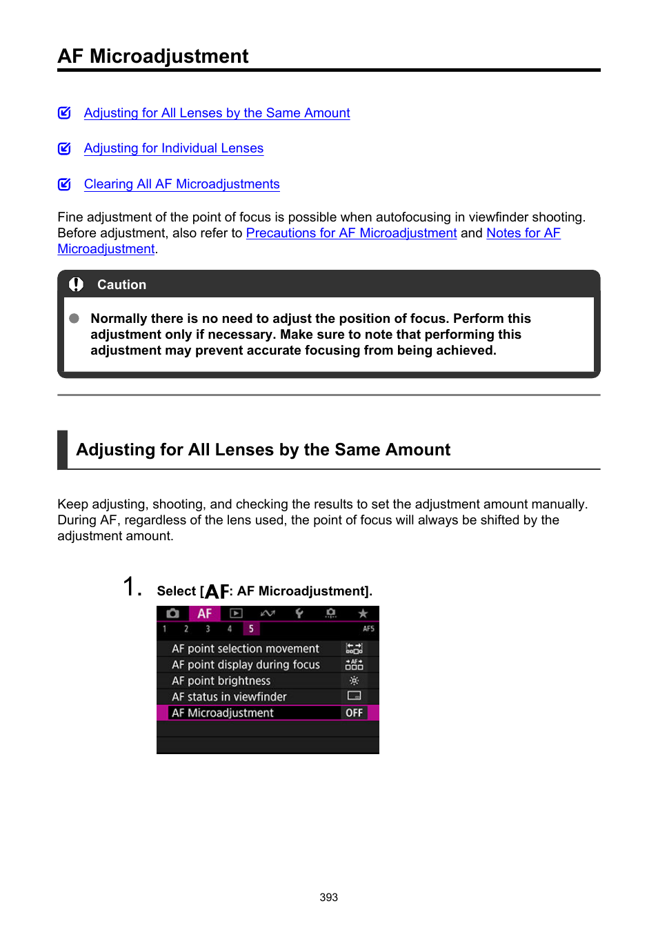 Af microadjustment, Microadjustment | Canon EOS-1D X Mark III DSLR Camera (Body Only) User Manual | Page 393 / 966