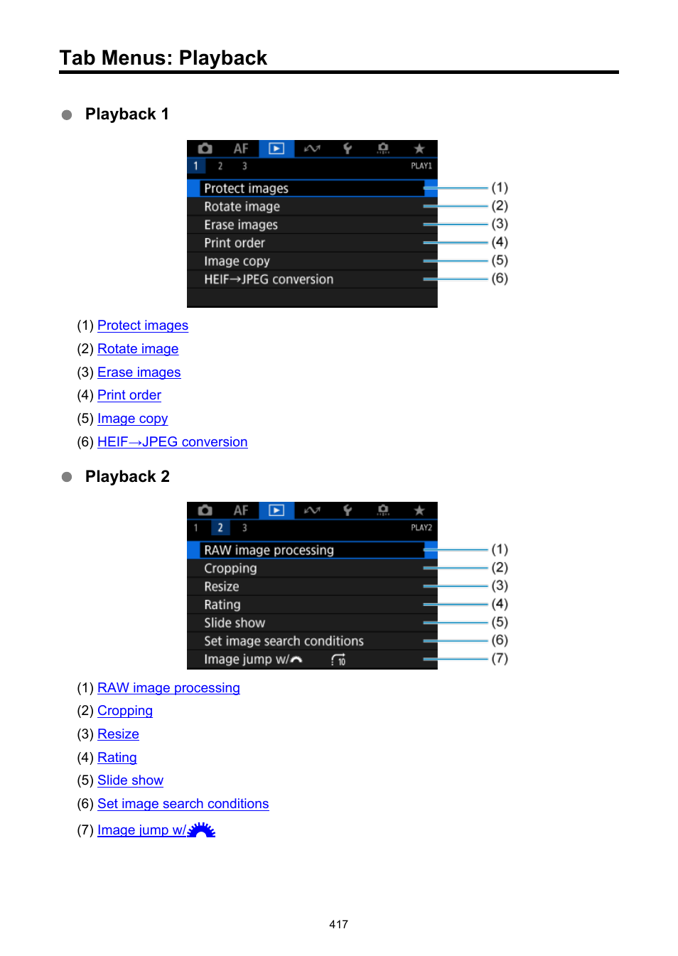 Tab menus: playback | Canon EOS-1D X Mark III DSLR Camera (Body Only) User Manual | Page 417 / 966