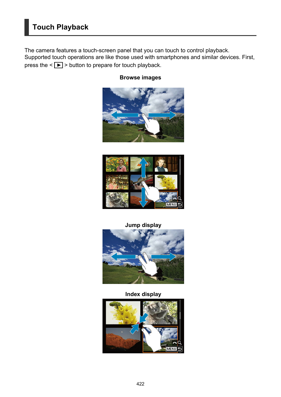 Touch playback | Canon EOS-1D X Mark III DSLR Camera (Body Only) User Manual | Page 422 / 966