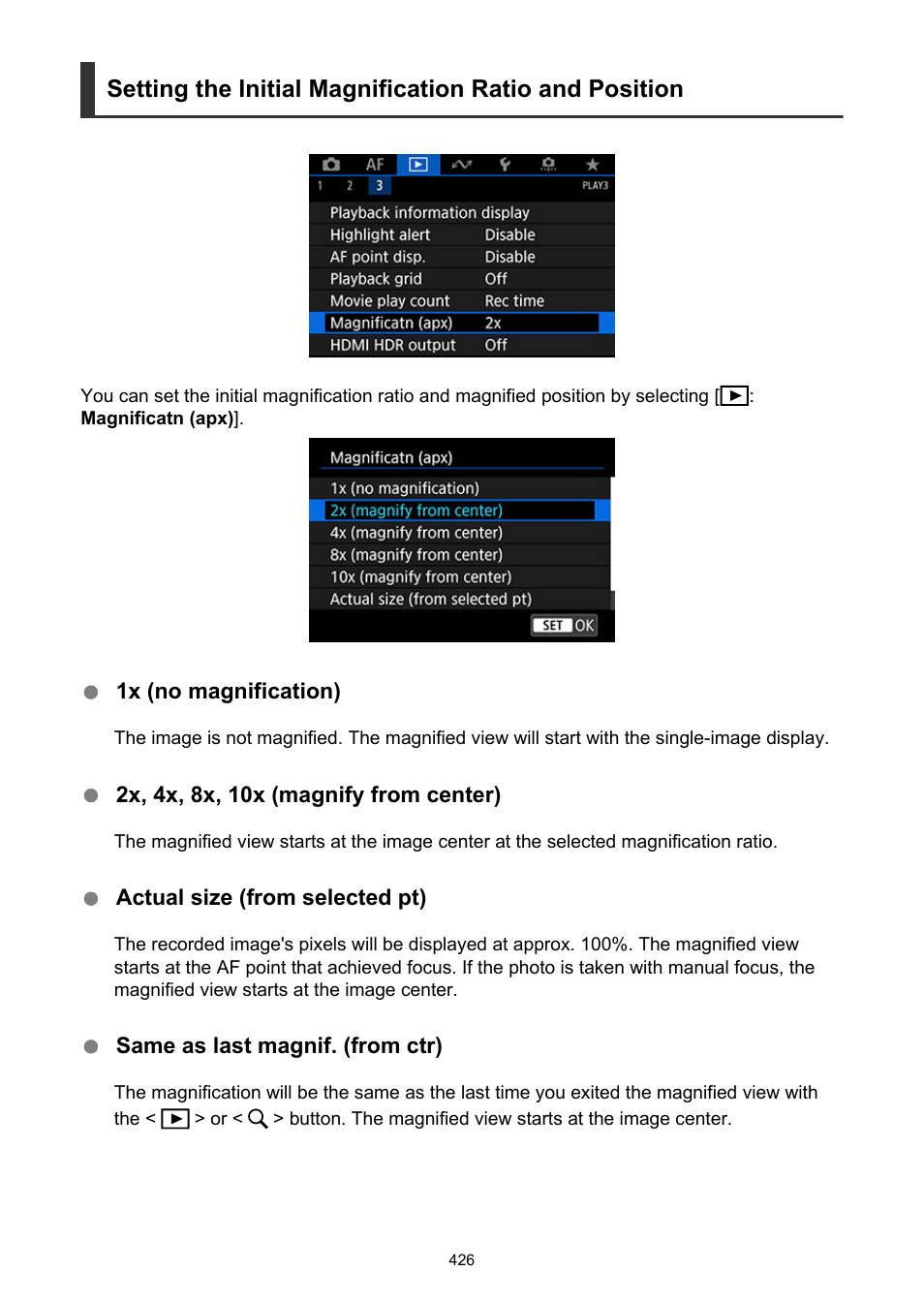 Magnificatn (apx) | Canon EOS-1D X Mark III DSLR Camera (Body Only) User Manual | Page 426 / 966