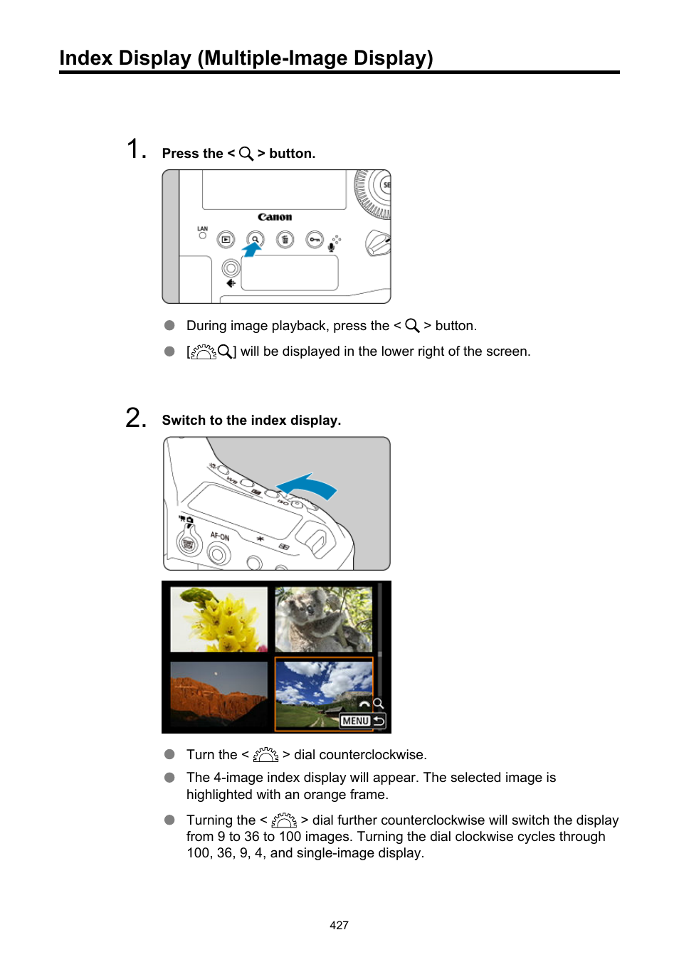 Index display (multiple-image display) | Canon EOS-1D X Mark III DSLR Camera (Body Only) User Manual | Page 427 / 966