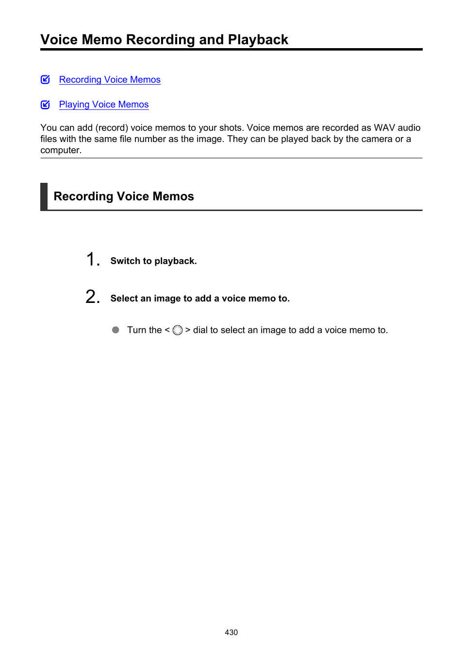 Voice memo recording and playback | Canon EOS-1D X Mark III DSLR Camera (Body Only) User Manual | Page 430 / 966