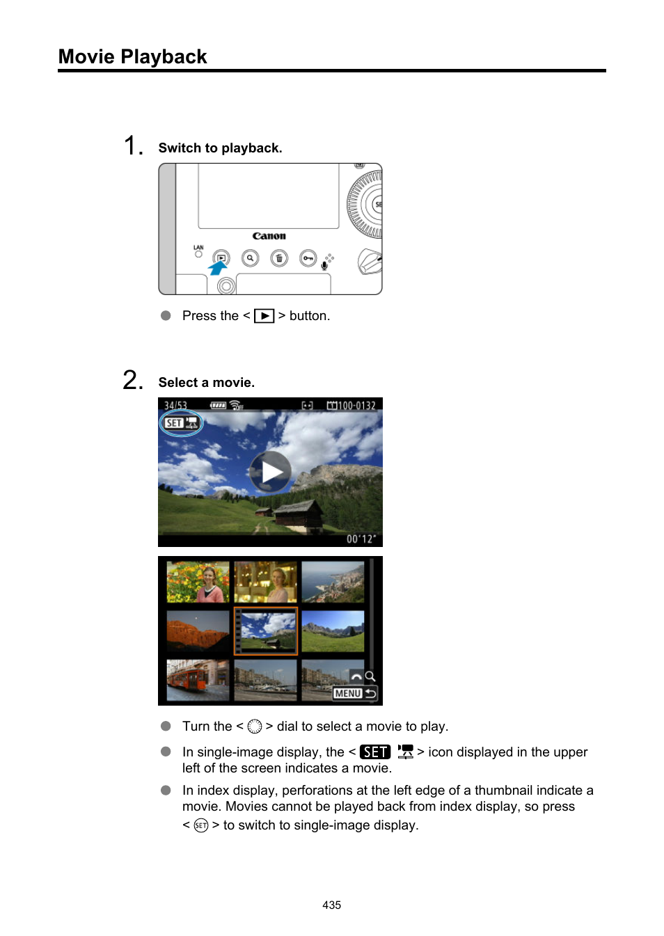 Movie playback | Canon EOS-1D X Mark III DSLR Camera (Body Only) User Manual | Page 435 / 966
