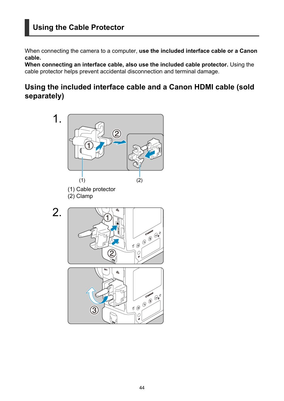 Cable protector | Canon EOS-1D X Mark III DSLR Camera (Body Only) User Manual | Page 44 / 966